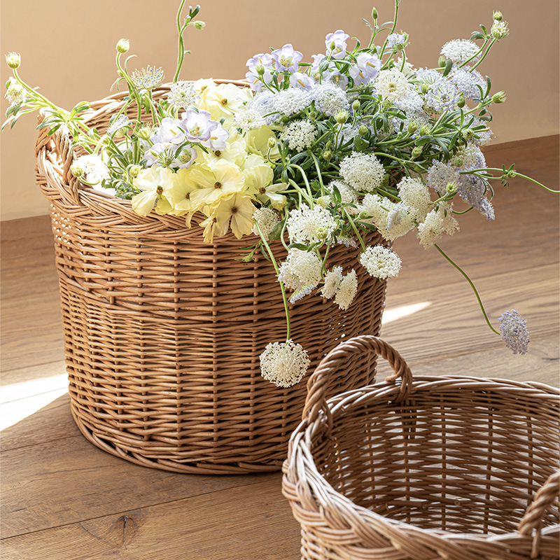 Home Essentials Bathroom Storage - Keranjang Cucian Anyaman Rotan dengan Pegangan,