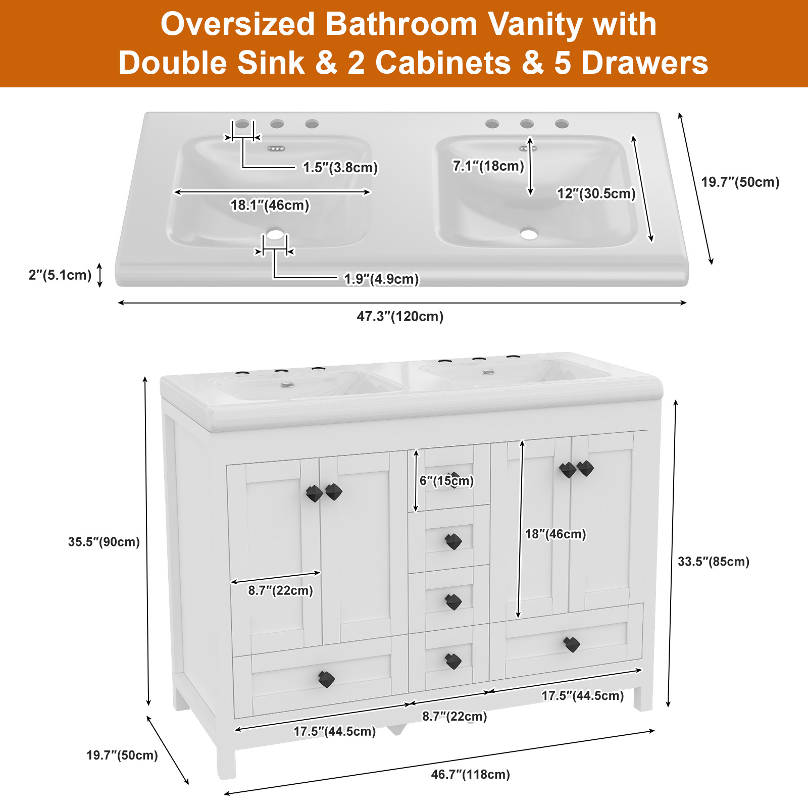 Kabinet Kamar Mandi Putih 47,3 - Home Bathroom Vanity Combo ulasan dan harga